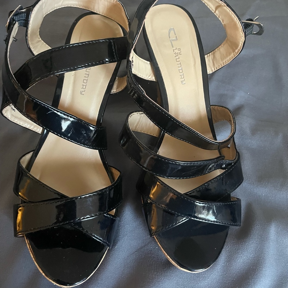 Women’s black cork heel. Size 8